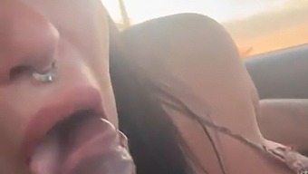 멜리사 리스보아의 전문 기술이 운전 중에 빨고 젖을 짜내는 모습을 보여줍니다